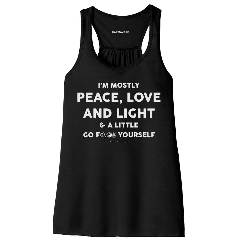 Karmavore I'm Mostly Peace, Love And Light Flowy Tank Black / S