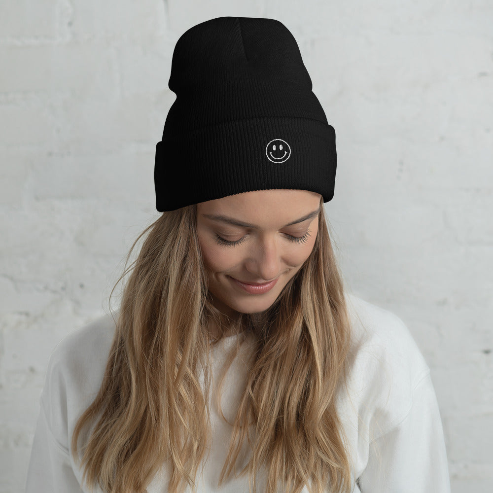 Happy Smiley Face Black Beanie