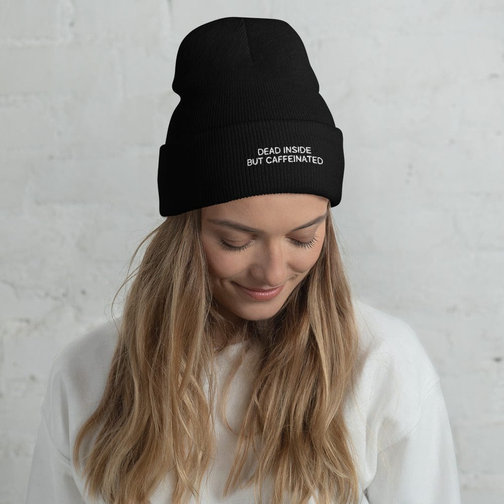Karmavore Dead Inside But Caffeinated Beanie Black