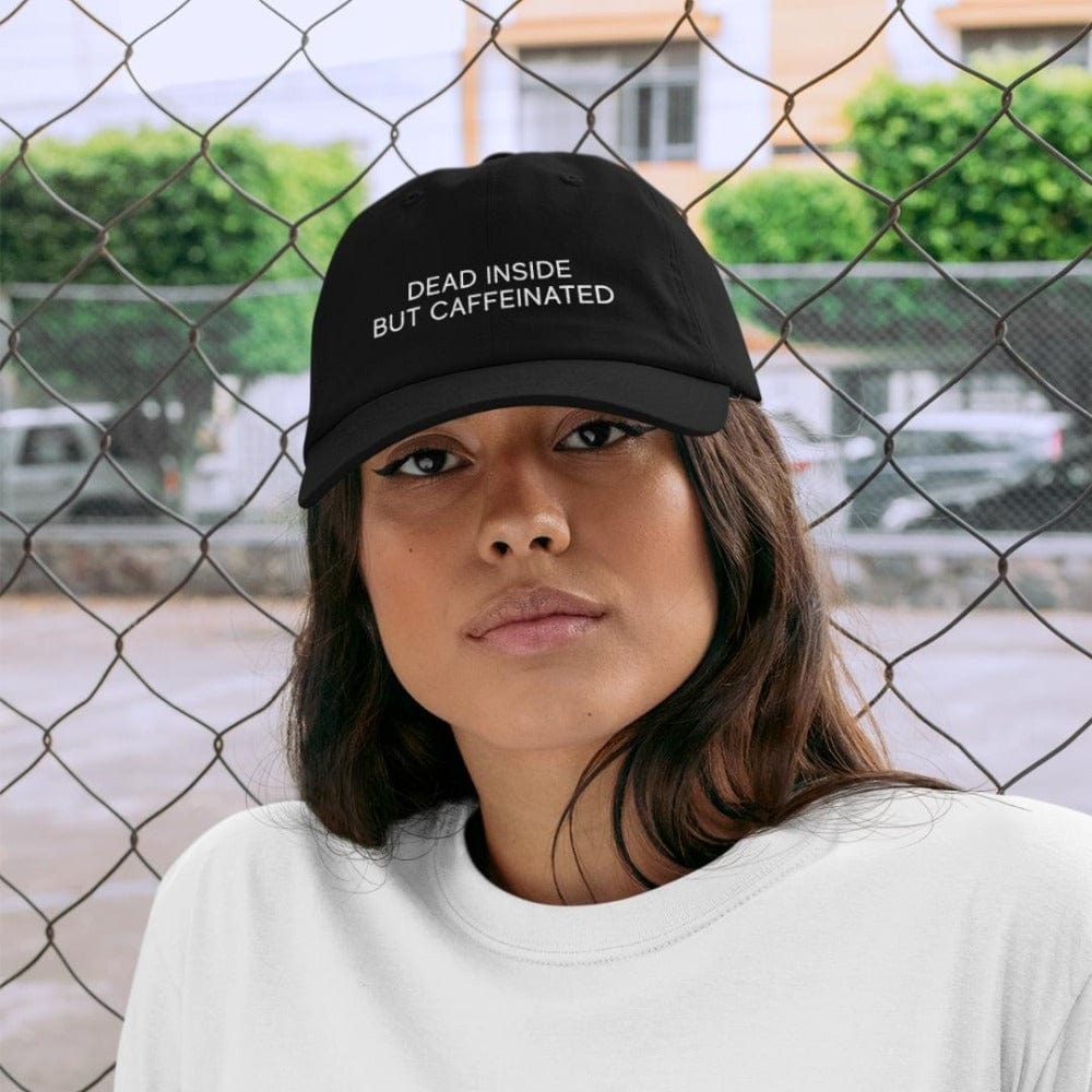Karmavore Dead Inside But Caffeinated Dad Hat Black
