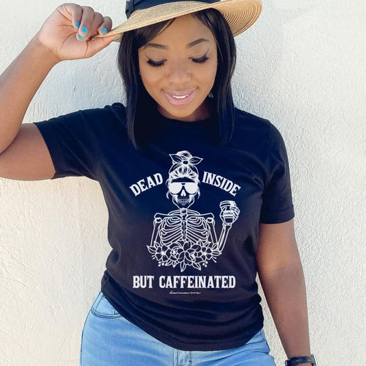 Karmavore Dead Inside But Caffeinated Premium Tee Black / S