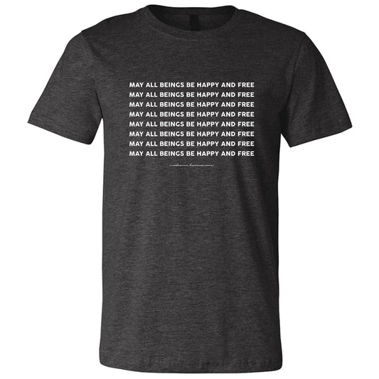 Karmavore May All Beings Be Happy And Free Premium Tee Dark Grey Heather / S