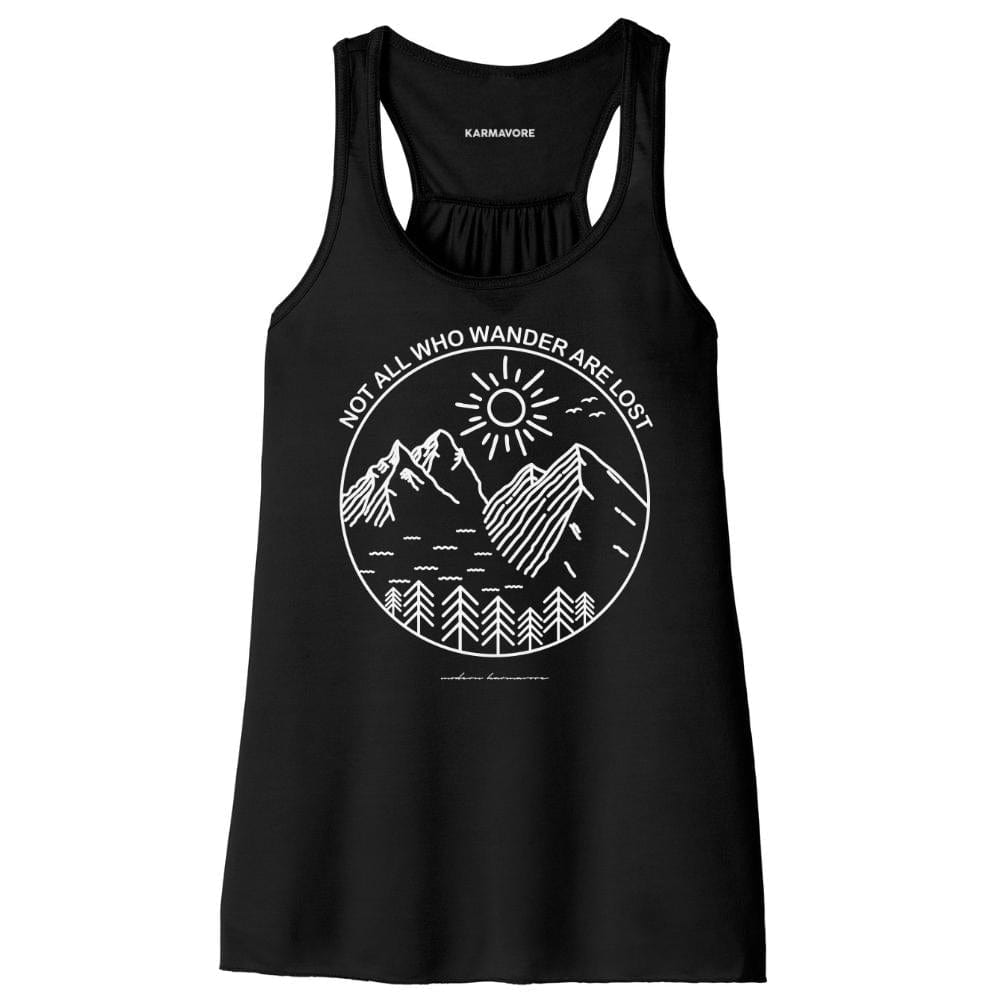 Karmavore Not All Who Wander Are Lost Flowy Tank Black / S