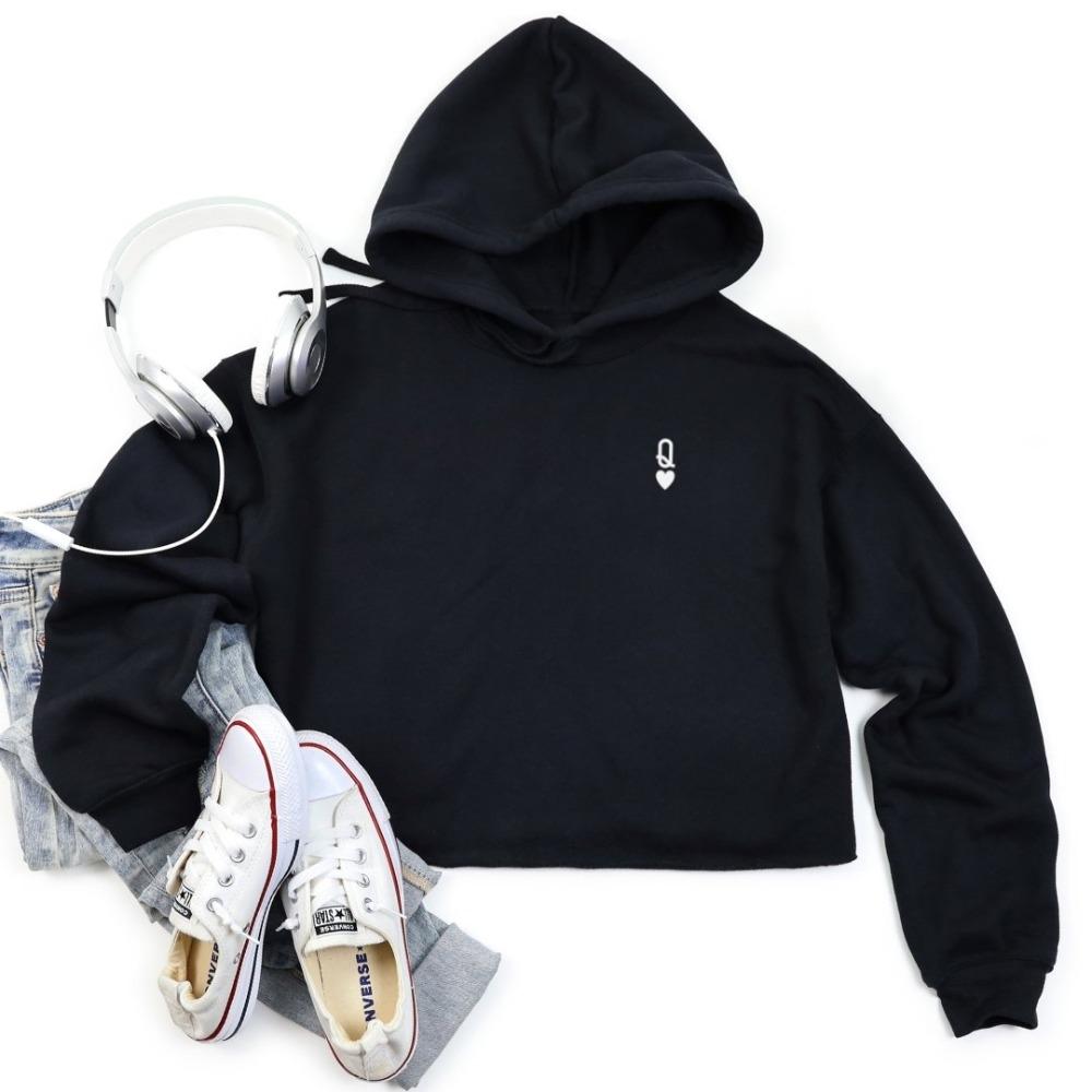 Queen Black Cropped Hoodie