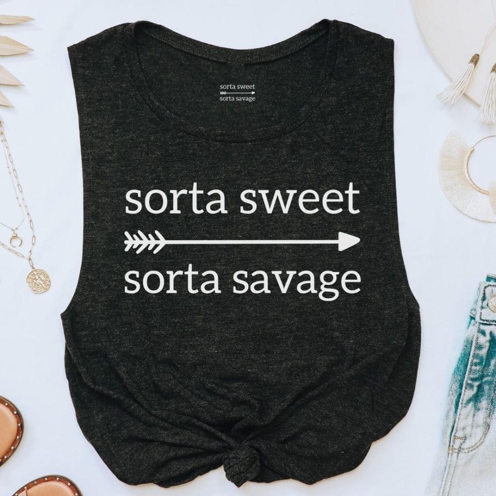 Sorta Sweet Sorta Savage Sorta Sweet Sorta Savage Muscle Tank Black Heather / S