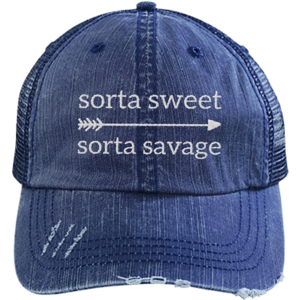 Sorta Sweet Sorta Savage Navy Trucker Hat