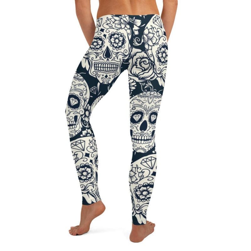Sugar Skull Leggings For Women Cartoon Skull Print Yoga Leggings Halloween High Stretch - United Glow In The Dark Clothes - Foto 1
