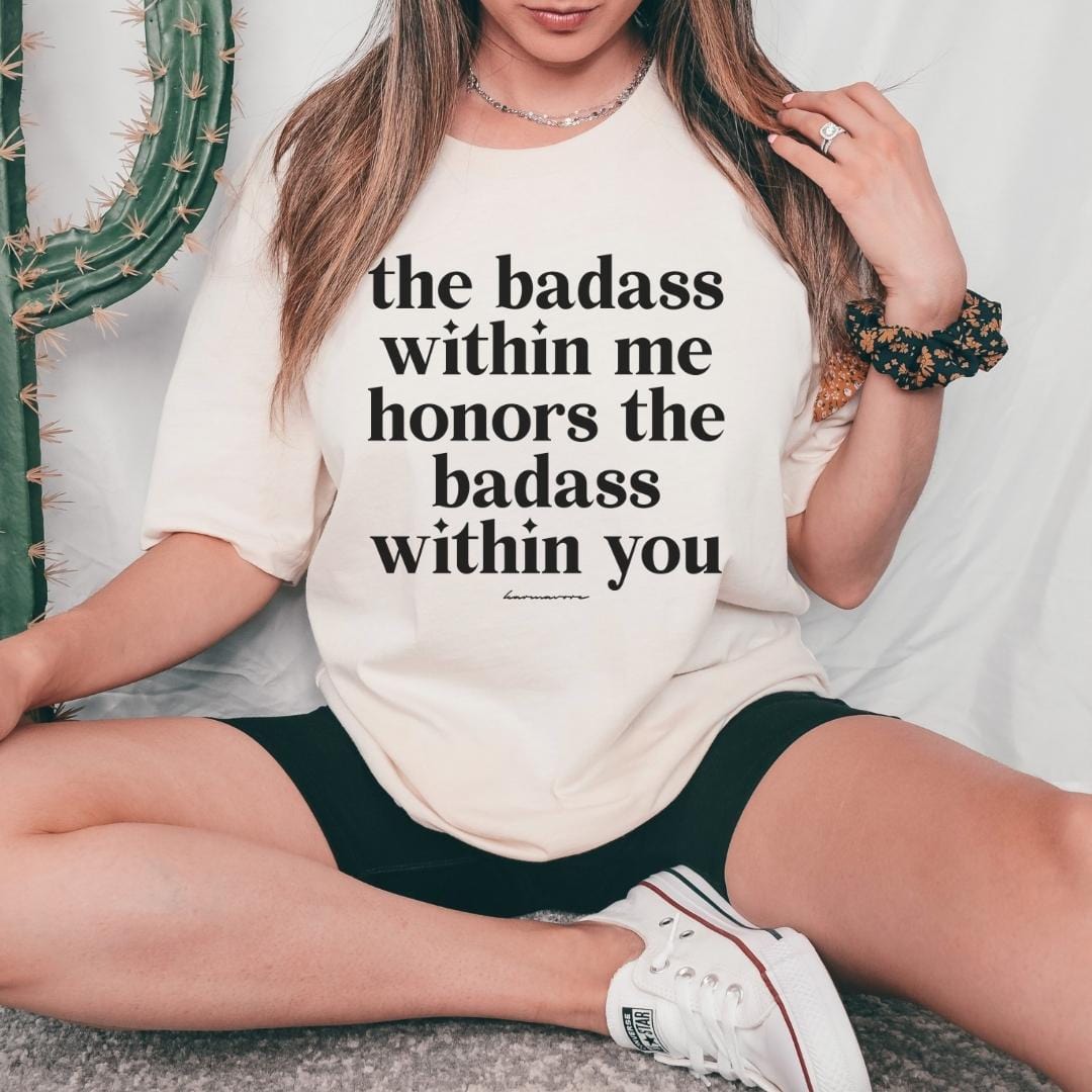 Karmavore The Badass Within Me Premium Tee Heather Sand / S