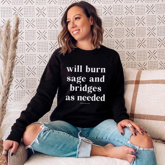 Karmavore Will Burn Sage And Bridges Wanderlust Sweatshirt Black / S